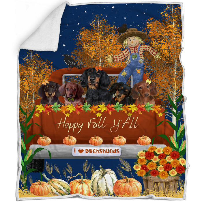 Happy Fall Y'All Dachshund Dogs Blanket - Lightweight Soft Cozy and Durable Bed Blanket - Animal Theme Fuzzy Blanket for Sofa Couch