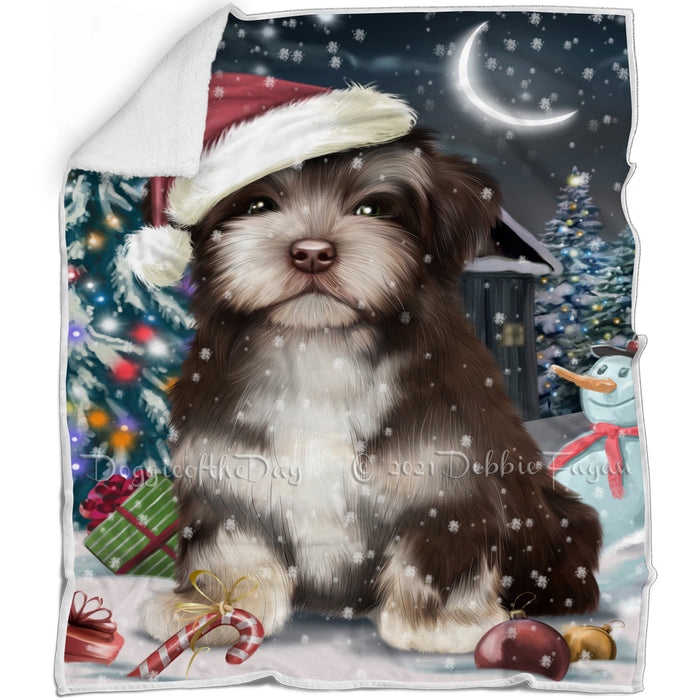 Have a Holly Jolly Christmas Havanese Dog in Holiday Background Blanket D099