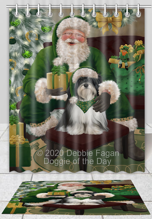 Christmas Irish Santa with Gift Havanese Dog Bath Mat and Shower Curtain Combo