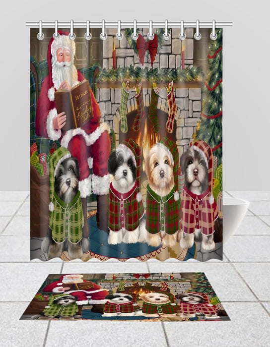 Christmas Cozy Holiday Fire Tails Havanese Dogs Bath Mat and Shower Curtain Combo