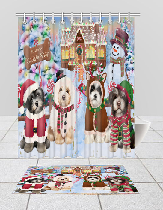 Holiday Gingerbread Cookie Havanese Dogs  Bath Mat and Shower Curtain Combo