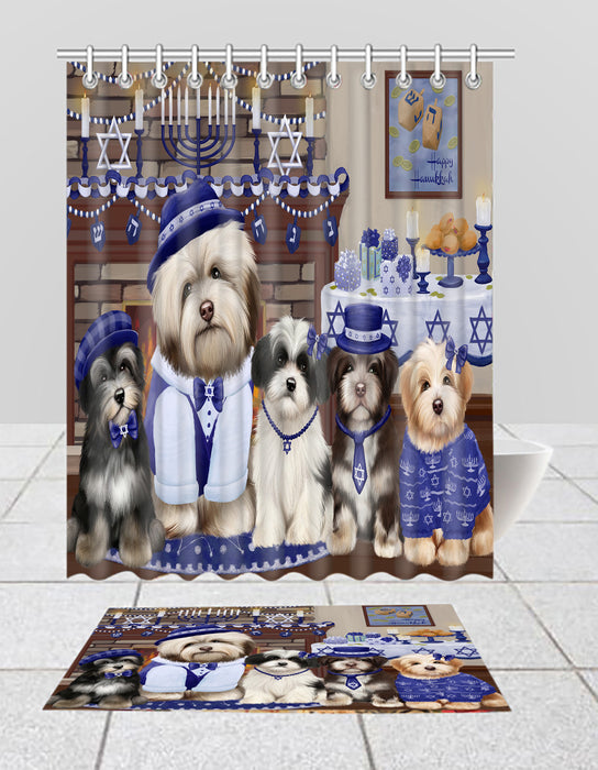 Happy Hanukkah Family Havanese Dogs Bath Mat and Shower Curtain Combo