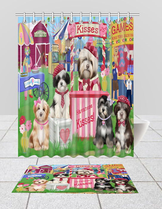 Carnival Kissing Booth Havanese Dogs  Bath Mat and Shower Curtain Combo