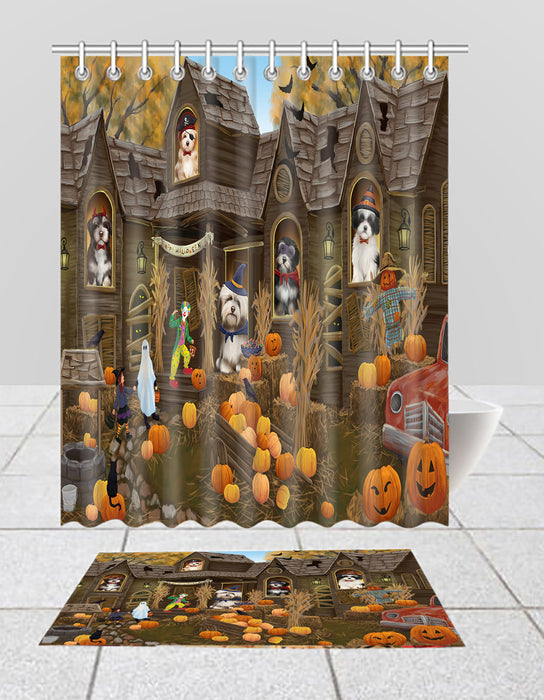 Haunted House Halloween Trick or Treat Havanese Dogs  Bath Mat and Shower Curtain Combo