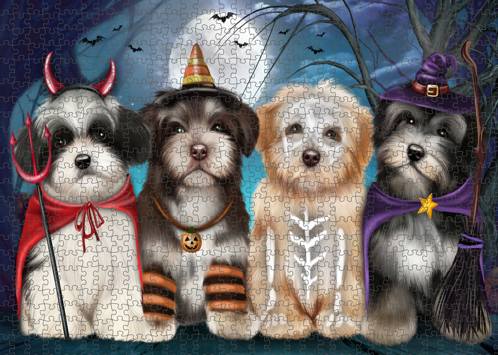 Happy Halloween Trick or Treat Havanese Dogs Portrait Jigsaw Puzzle for Adults Animal Interlocking Puzzle Game Unique Gift for Dog Lover's with Metal Tin Box