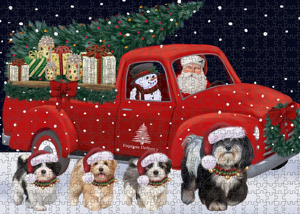 Christmas Express Delivery Red Truck Running Havanese Dogs Puzzle with Photo Tin PUZL99716