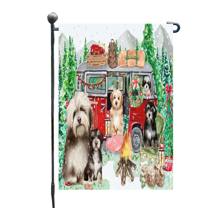 Christmas Time Camping with Havanese Dogs Garden Flags- Outdoor Double Sided Garden Yard Porch Lawn Spring Decorative Vertical Home Flags 12 1/2"w x 18"h