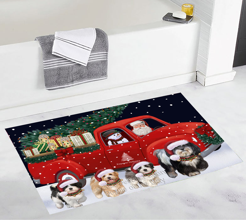 Christmas Express Delivery Red Truck Running Havanese Dogs Bath Mat BRUG53518