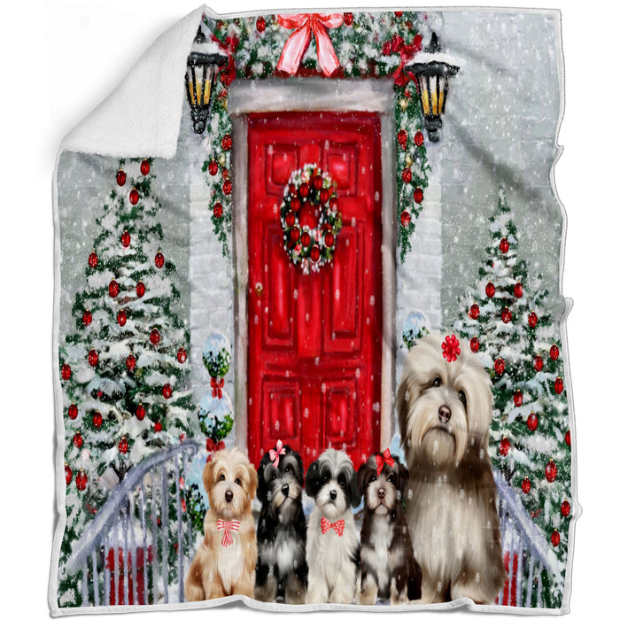 Christmas Holiday Welcome Havanese Dogs Blanket - Lightweight Soft Cozy and Durable Bed Blanket - Animal Theme Fuzzy Blanket for Sofa Couch