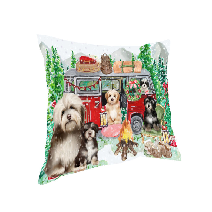 Christmas Time Camping with Havanese Dogs Pillow with Top Quality High-Resolution Images - Ultra Soft Pet Pillows for Sleeping - Reversible & Comfort - Ideal Gift for Dog Lover - Cushion for Sofa Couch Bed - 100% Polyester