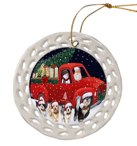 Christmas Express Delivery Red Truck Running Havanese Dog Doily Ornament DPOR59272