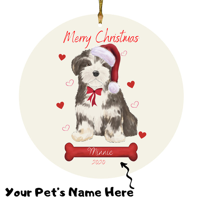 Personalized Merry Christmas  Havanese Dog Christmas Tree Round Flat Ornament RBPOR58966