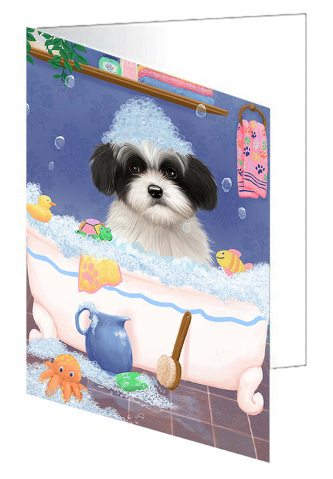 Rub A Dub Dog In A Tub Havanese Dog Handmade Artwork Assorted Pets Greeting Cards and Note Cards with Envelopes for All Occasions and Holiday Seasons GCD79463