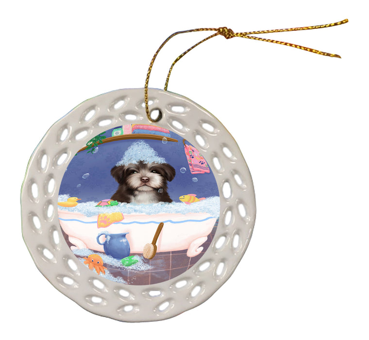 Rub A Dub Dog In A Tub Havanese Dog Doily Ornament DPOR58272