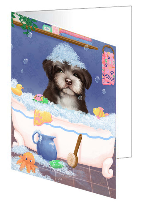 Rub A Dub Dog In A Tub Havanese Dog Handmade Artwork Assorted Pets Greeting Cards and Note Cards with Envelopes for All Occasions and Holiday Seasons GCD79457