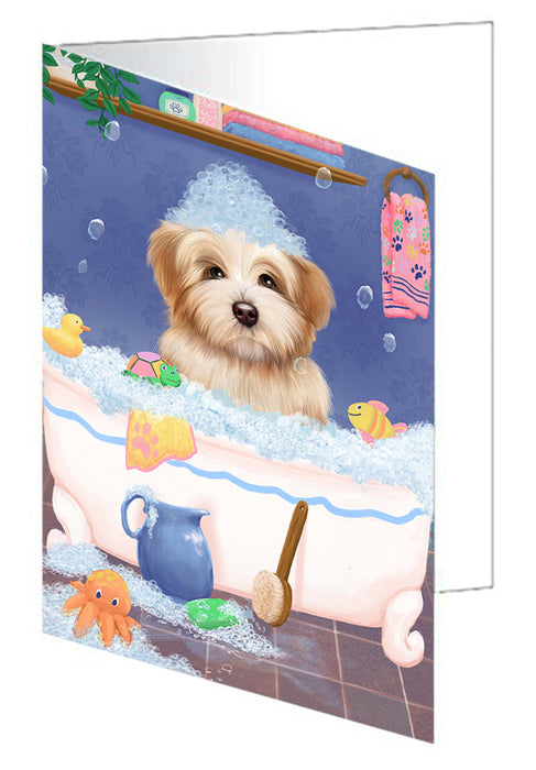 Rub A Dub Dog In A Tub Havanese Dog Handmade Artwork Assorted Pets Greeting Cards and Note Cards with Envelopes for All Occasions and Holiday Seasons GCD79460