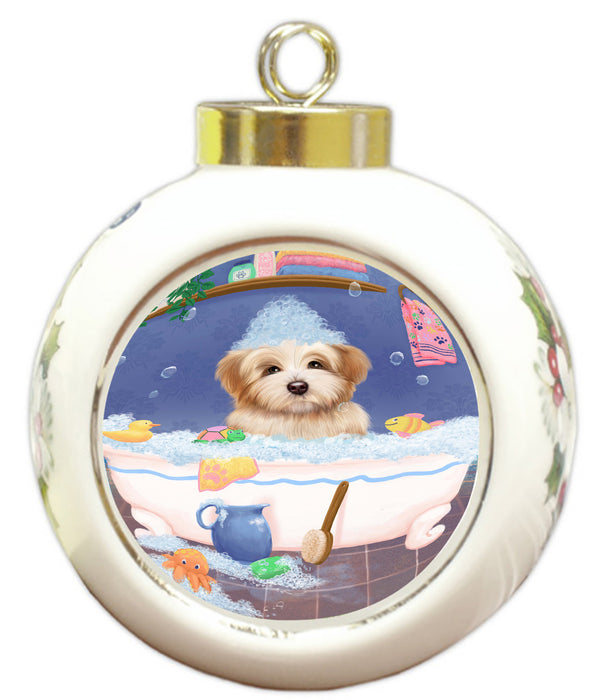 Rub A Dub Dog In A Tub Havanese Dog Round Ball Christmas Ornament RBPOR58606