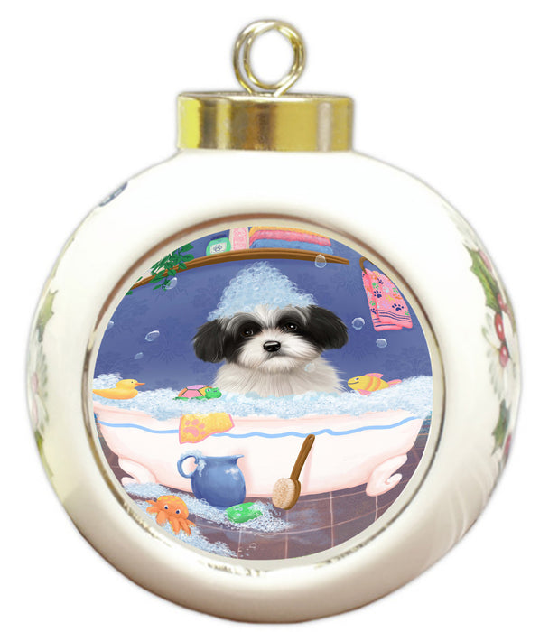 Rub A Dub Dog In A Tub Havanese Dog Round Ball Christmas Ornament RBPOR58607