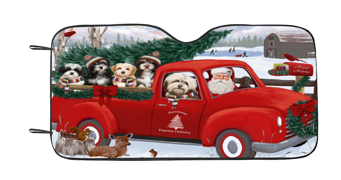 Christmas Santa Express Delivery Red Truck Havanese Dogs Car Sun Shade