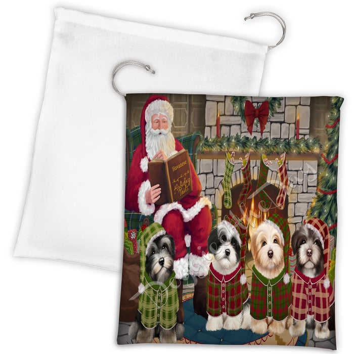 Christmas Cozy Holiday Fire Tails Havanese Dogs Drawstring Laundry or Gift Bag LGB48508