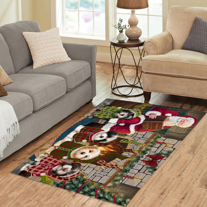 Christmas Cozy Holiday Fire Tails Havanese Dogs Area Rug
