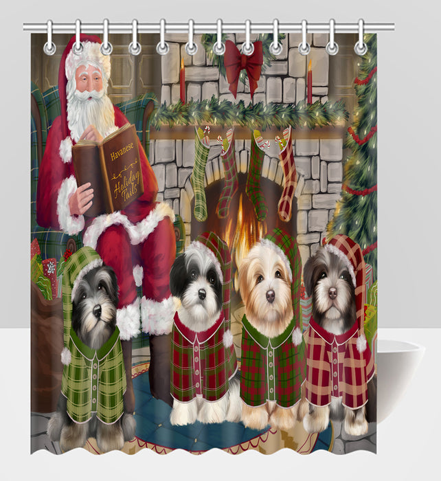 Christmas Cozy Holiday Fire Tails Havanese Dogs Shower Curtain