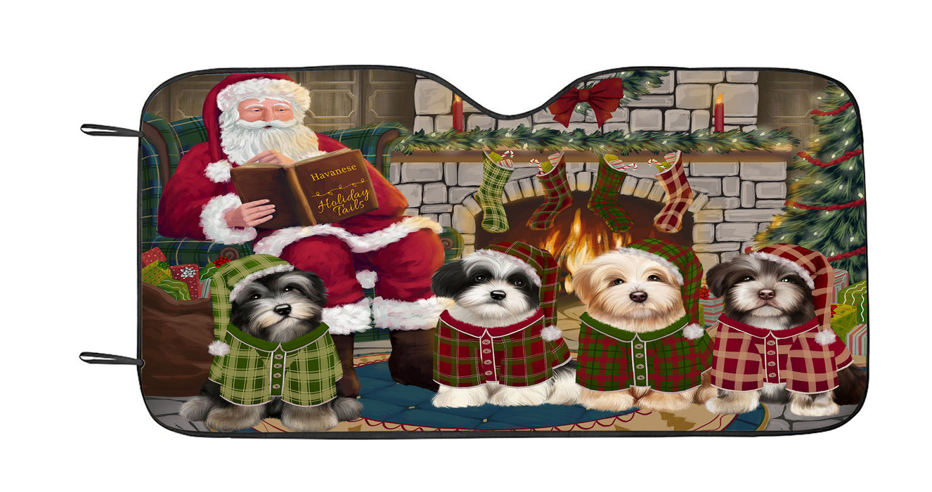 Christmas Cozy Holiday Fire Tails Havanese Dogs Car Sun Shade