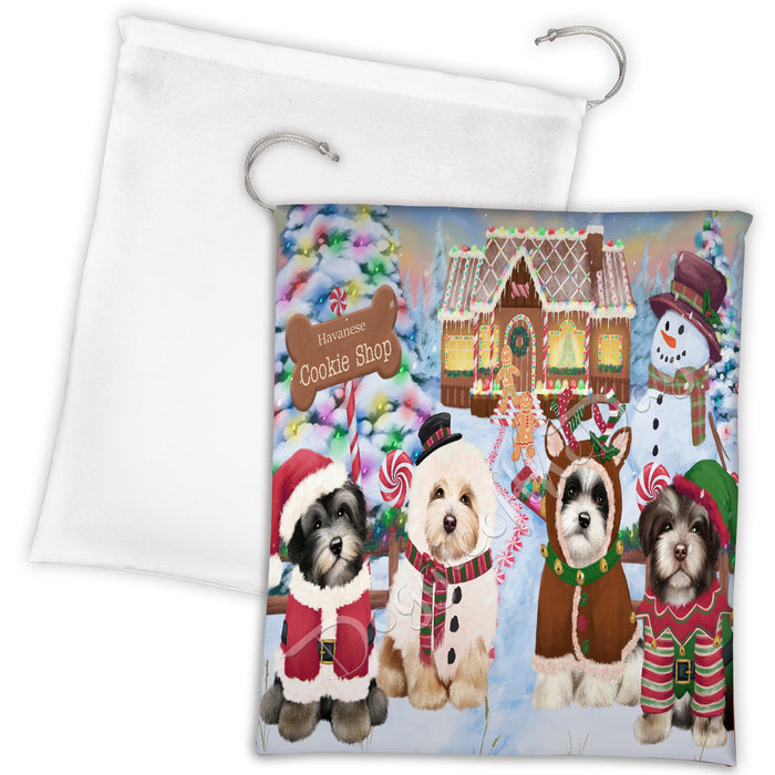 Holiday Gingerbread Cookie Havanese Dogs Shop Drawstring Laundry or Gift Bag LGB48605