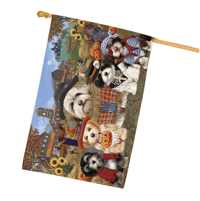 Halloween 'Round Town And Fall Pumpkin Scarecrow Both Havanese Dogs House Flag FLG65659