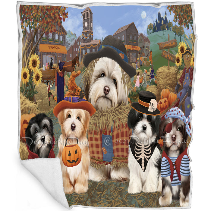 Halloween 'Round Town And Fall Pumpkin Scarecrow Both Havanese Dogs Blanket BLNKT138989