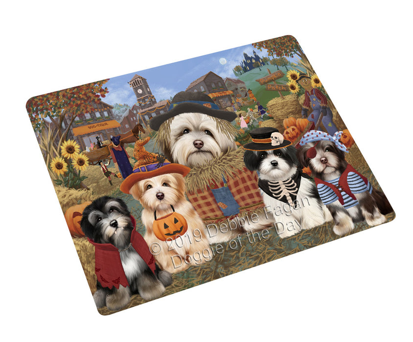 Halloween 'Round Town And Fall Pumpkin Scarecrow Both Havanese Dogs Cutting Board C77140