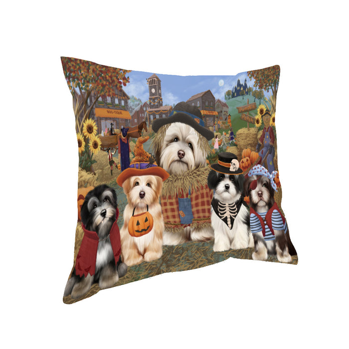 Halloween 'Round Town And Fall Pumpkin Scarecrow Both Havanese Dogs Pillow PIL82412