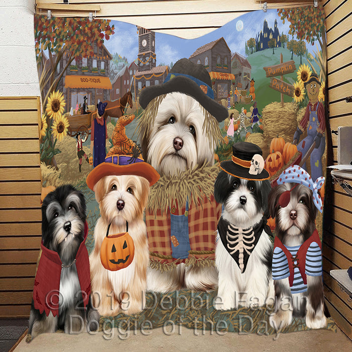 Halloween 'Round Town and Fall Pumpkin Scarecrow Both Havanese Dogs Quilt