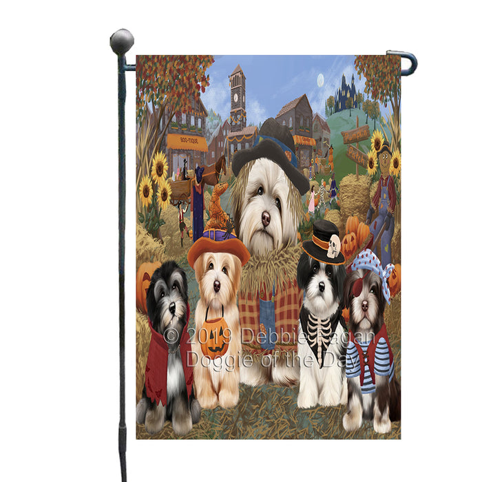 Halloween 'Round Town And Fall Pumpkin Scarecrow Both Havanese Dogs Garden Flag GFLG65603