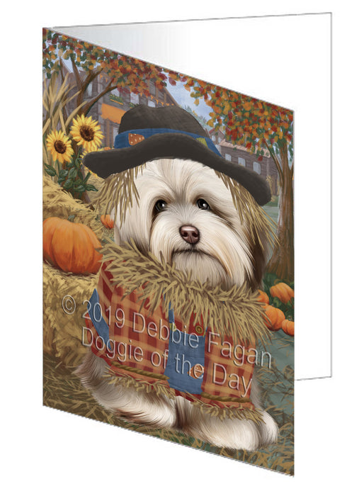 Fall Pumpkin Scarecrow Havanese Dog Handmade Artwork Assorted Pets Greeting Cards and Note Cards with Envelopes for All Occasions and Holiday Seasons GCD78038