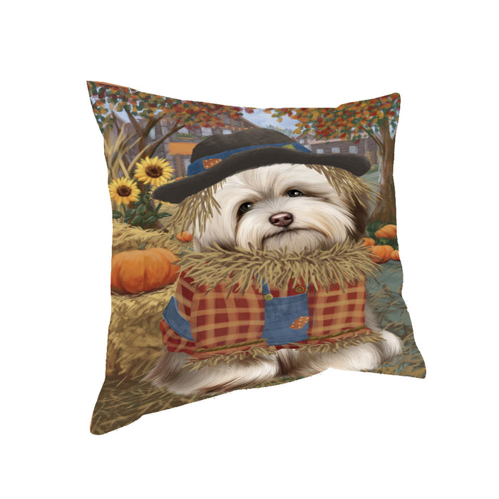 Halloween 'Round Town And Fall Pumpkin Scarecrow Both Havanese Dogs Pillow PIL82656