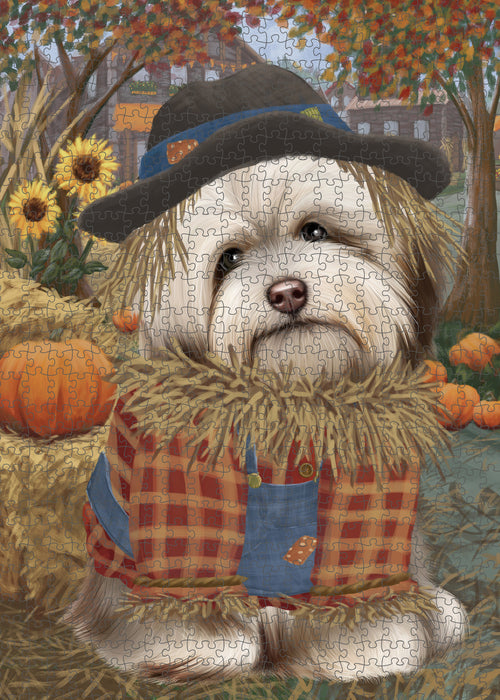 Halloween 'Round Town And Fall Pumpkin Scarecrow Both Havanese Dogs Puzzle with Photo Tin PUZL96564