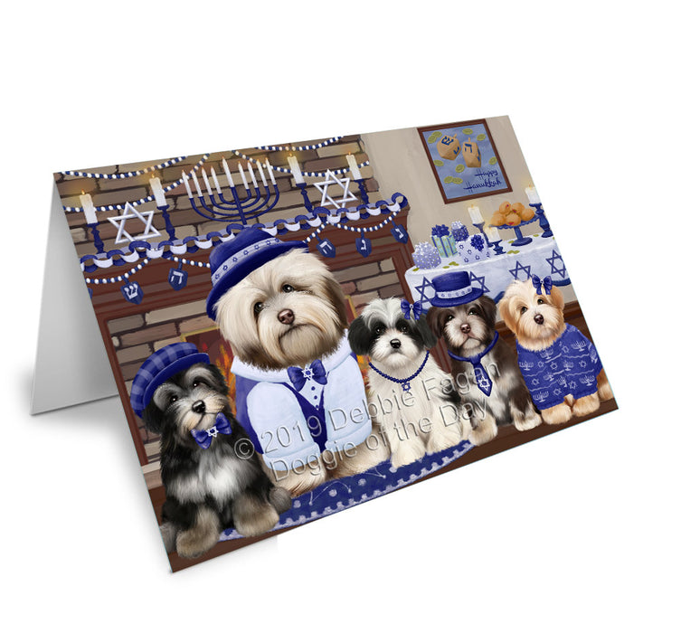 Happy Hanukkah Family Havanese Dogs Handmade Artwork Assorted Pets Greeting Cards and Note Cards with Envelopes for All Occasions and Holiday Seasons GCD78221