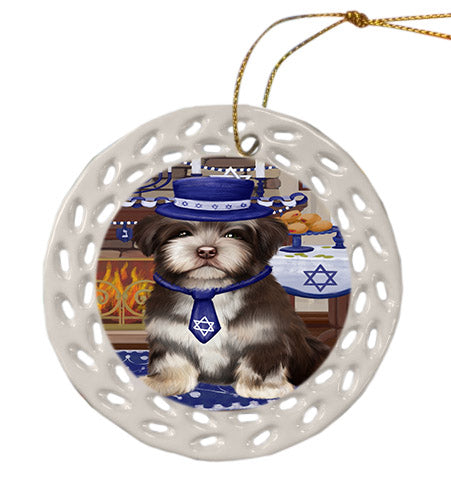 Happy Hanukkah Havanese Dog Ceramic Doily Ornament DPOR57681