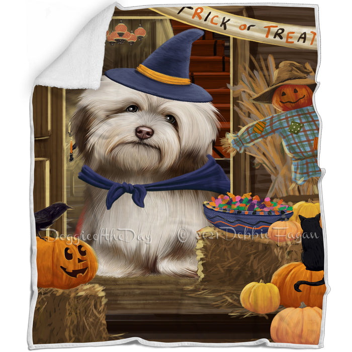 Enter at Own Risk Trick or Treat Halloween Havanese Dog Blanket BLNKT95727