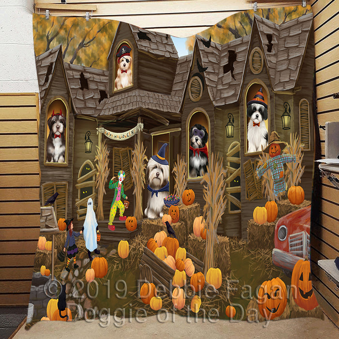 Haunted House Halloween Trick or Treat Havanese Dogs Quilt