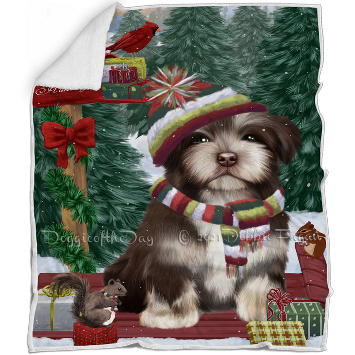 Merry Christmas Woodland Sled Havanese Dog Blanket BLNKT113961