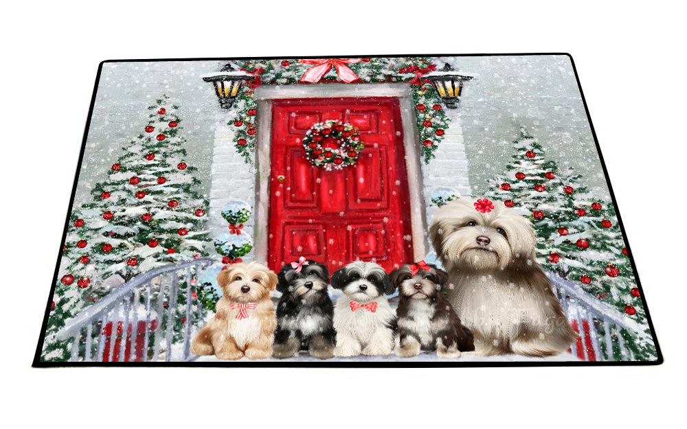 Christmas Holiday Welcome Havanese Dogs Floor Mat- Anti-Slip Pet Door Mat Indoor Outdoor Front Rug Mats for Home Outside Entrance Pets Portrait Unique Rug Washable Premium Quality Mat