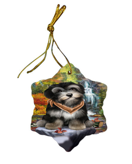 Scenic Waterfall Havanese Dog Star Porcelain Ornament SPOR49467