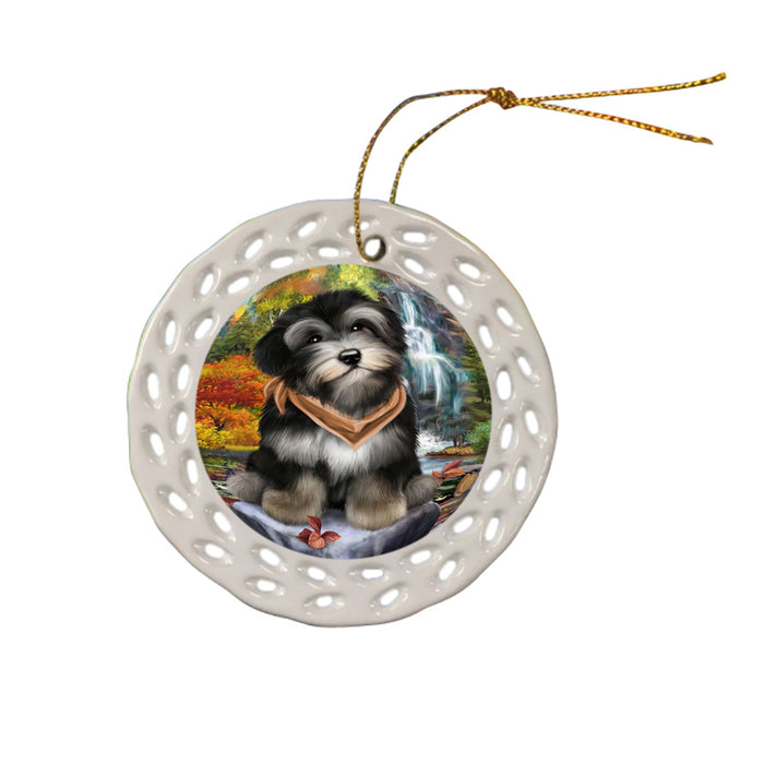 Scenic Waterfall Havanese Dog Ceramic Doily Ornament DPOR49475