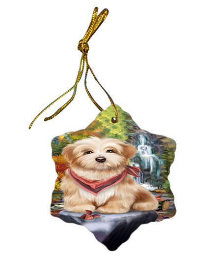 Scenic Waterfall Havanese Dog Star Porcelain Ornament SPOR49468