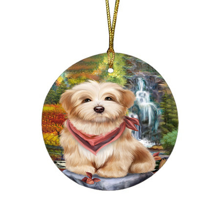 Scenic Waterfall Havanese Dog Round Flat Christmas Ornament RFPOR49467