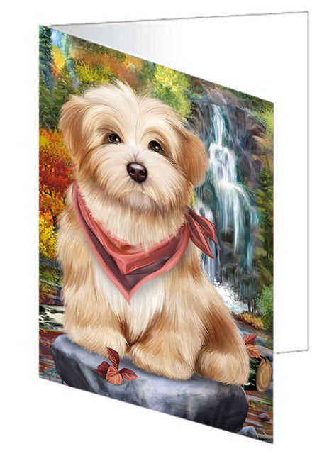 Scenic Waterfall Havanese Dog Handmade Artwork Assorted Pets Greeting Cards and Note Cards with Envelopes for All Occasions and Holiday Seasons GCD52355