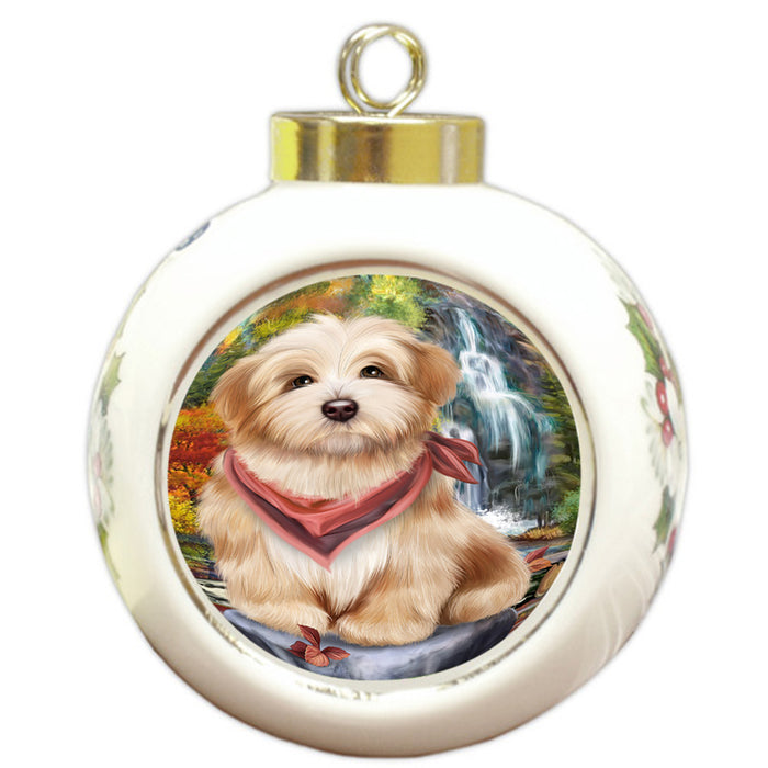 Scenic Waterfall Havanese Dog Round Ball Christmas Ornament RBPOR49476