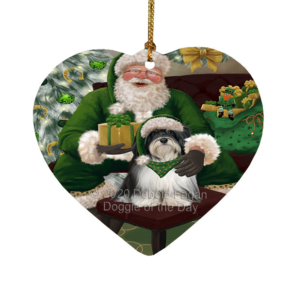 Christmas Irish Santa with Gift and Havanese Dog Heart Christmas Ornament RFPOR58275